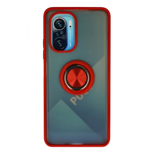 Mey İthalat®   Redmi K40 Kılıf Montreal Yüzüklü Silikon Kapak - Kırmızı