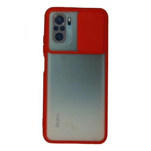 Mey İthalat®   Redmi Note 10 Kılıf Palm Buzlu Kamera Sürgülü Silikon - Kırmızı