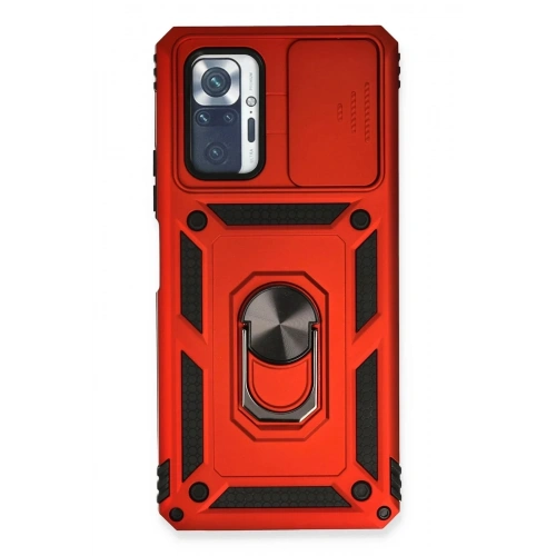 Mey İthalat®   Redmi Note 10 Pro Kılıf Pars Lens Yüzüklü Silikon - Kırmızı