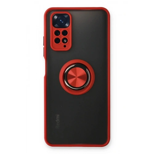 Mey İthalat®   Redmi Note 11 Kılıf Montreal Yüzüklü Silikon Kapak - Kırmızı