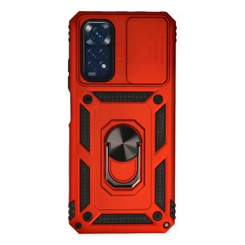 Mey İthalat®   Redmi Note 11 Kılıf Pars Lens Yüzüklü Silikon - Kırmızı