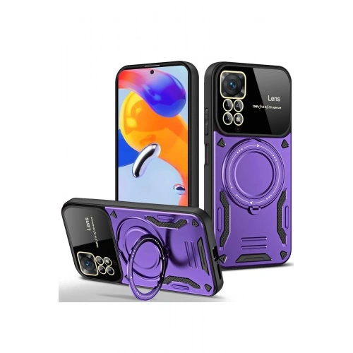 Mey İthalat®   Redmi Note 11 Pro Kılıf Joy Lens Standlı Kapak - Mor