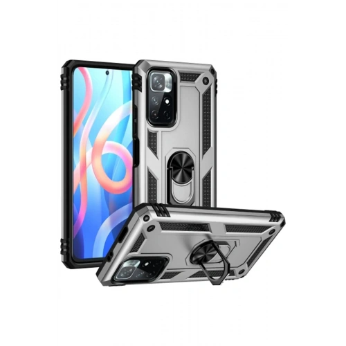 Mey İthalat®   Redmi Note 11T Kılıf Sofya Yüzüklü Silikon Kapak - Gümüş