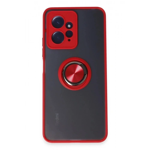 Mey İthalat®   Redmi Note 12 4G Kılıf Montreal Yüzüklü Silikon Kapak - Kırmızı