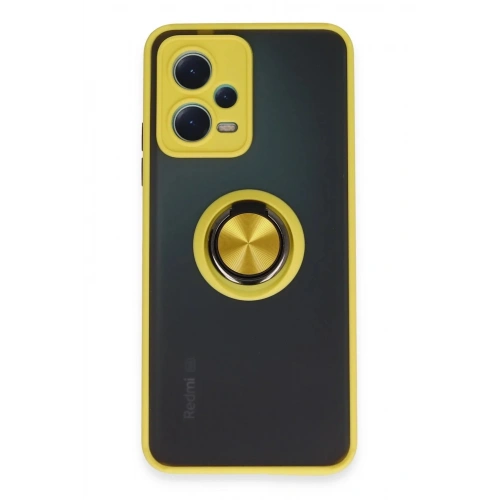 Mey İthalat®   Redmi Note 12 5G Kılıf Montreal Yüzüklü Silikon Kapak - Sarı