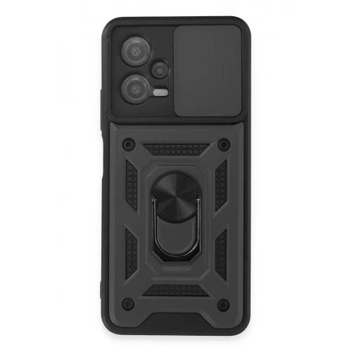 Mey İthalat®   Redmi Note 12 5G Kılıf Pars Lens Yüzüklü Silikon - Siyah