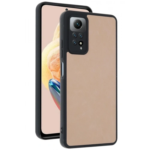 Mey İthalat®   Redmi Note 12 Pro 4G Kılıf Aras Deri Kapak - Pudra