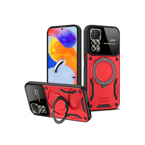 Mey İthalat®   Redmi Note 12 Pro 4G Kılıf Joy Lens Standlı Kapak - Kırmızı