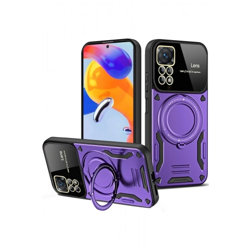 Mey İthalat®   Redmi Note 12 Pro 4G Kılıf Joy Lens Standlı Kapak - Mor