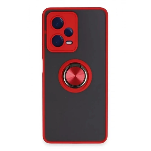 Mey İthalat®   Redmi Note 12 Pro 5G Kılıf Montreal Yüzüklü Silikon Kapak - Kırmızı