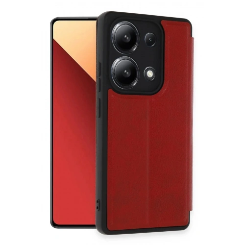 Mey İthalat®   Redmi Note 13 4G Kılıf Flip Cover - Kırmızı