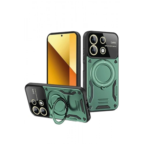 Mey İthalat®   Redmi Note 13 4G Kılıf Joy Lens Standlı Kapak - Koyu Yeşil