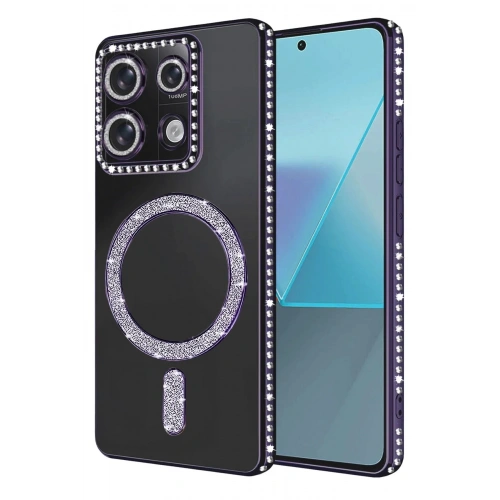Mey İthalat®   Redmi Note 13 Pro 4G Joke Simli Magneticsafe Kılıf - Derin Mor