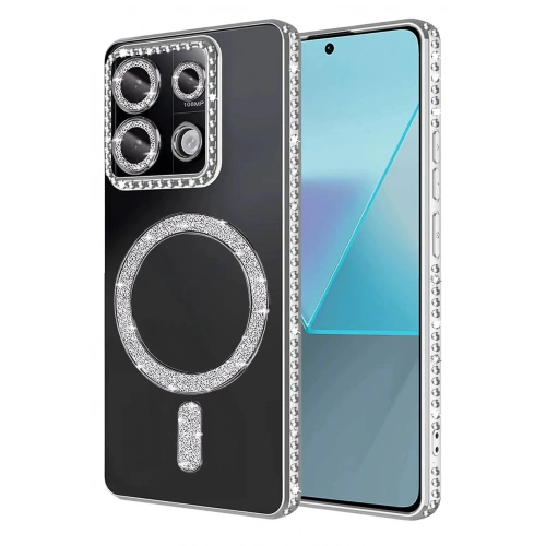 Mey İthalat®   Redmi Note 13 Pro 4G Joke Simli Magneticsafe Kılıf - Gümüş