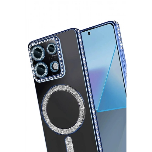 Mey İthalat®   Redmi Note 13 Pro 4G Joke Simli Magneticsafe Kılıf - Mavi