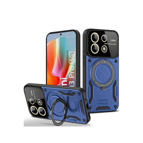 Mey İthalat®   Redmi Note 13 Pro 4G Kılıf Joy Lens Standlı Kapak - Lacivert