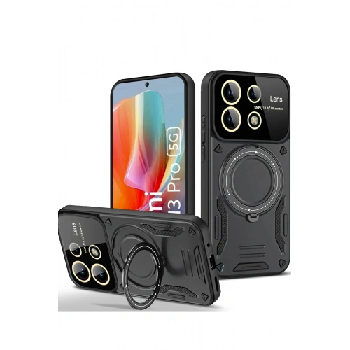 Mey İthalat®   Redmi Note 13 Pro 4G Kılıf Joy Lens Standlı Kapak - Siyah