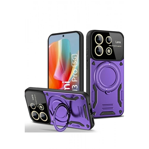 Mey İthalat®   Redmi Note 13 Pro 5G Kılıf Joy Lens Standlı Kapak - Mor