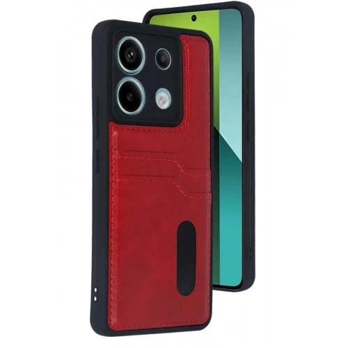 Mey İthalat®   Redmi Note 13 Pro 5G Kılıf Sara Kartvizitli Deri Kılıf - Kırmızı