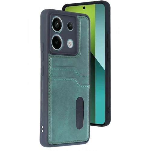 Mey İthalat®   Redmi Note 13 Pro 5G Kılıf Sara Kartvizitli Deri Kılıf - Koyu Yeşil