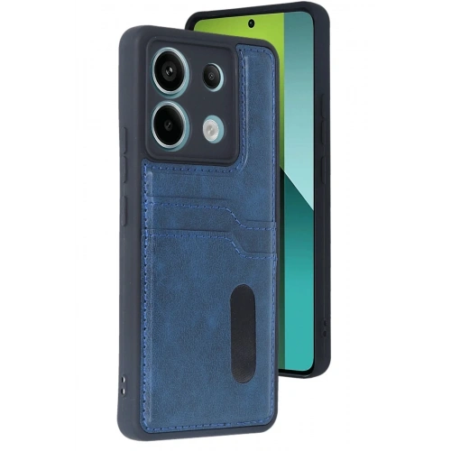 Mey İthalat®   Redmi Note 13 Pro 5G Kılıf Sara Kartvizitli Deri Kılıf - Lacivert
