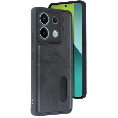Mey İthalat®   Redmi Note 13 Pro 5G Kılıf Sara Kartvizitli Deri Kılıf - Siyah
