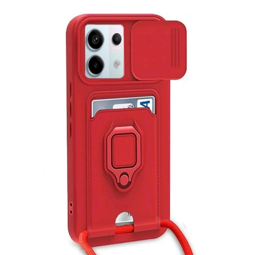 Mey İthalat®   Redmi Note 13 Pro 5G Kılıf Zuma Kartvizitli Yüzüklü Silikon - Kırmızı