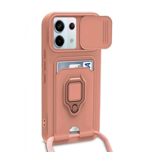 Mey İthalat®   Redmi Note 13 Pro 5G Kılıf Zuma Kartvizitli Yüzüklü Silikon - Pembe