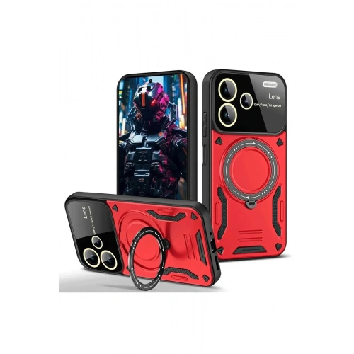 Mey İthalat®   Redmi Note 13 Pro Plus Joy Lens Standlı Kapak - Kırmızı