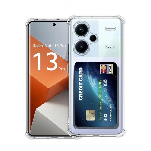 Mey İthalat®   Redmi Note 13 Pro Plus Kılıf Kart Şeffaf Silikon - Şeffaf