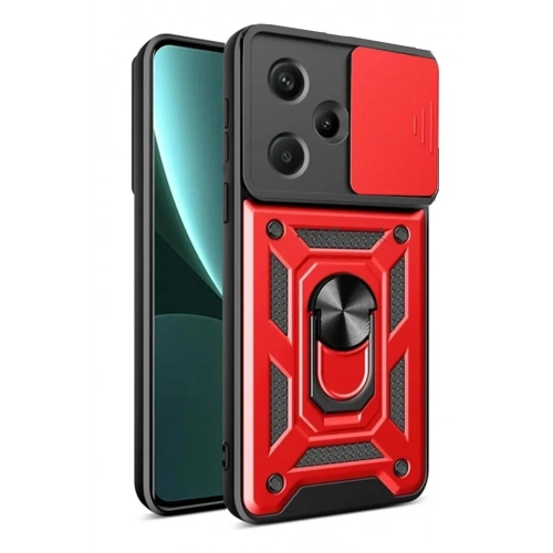 Mey İthalat®   Redmi Note 13 Pro Plus Kılıf Pars Lens Yüzüklü Silikon - Kırmızı