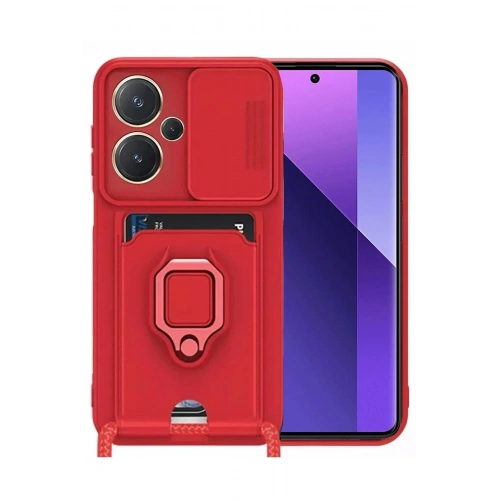Mey İthalat®   Redmi Note 13 Pro Plus Kılıf Zuma Kartvizitli Yüzüklü Silikon - Kırmızı