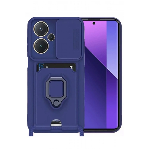 Mey İthalat®   Redmi Note 13 Pro Plus Kılıf Zuma Kartvizitli Yüzüklü Silikon - Lacivert