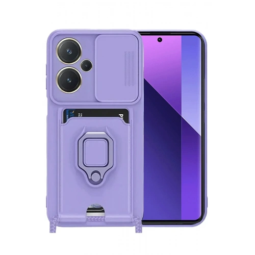 Mey İthalat®   Redmi Note 13 Pro Plus Kılıf Zuma Kartvizitli Yüzüklü Silikon - Lila
