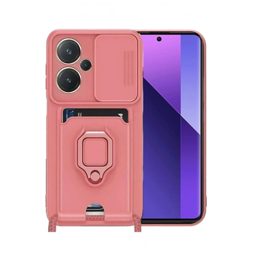 Mey İthalat®   Redmi Note 13 Pro Plus Kılıf Zuma Kartvizitli Yüzüklü Silikon - Pembe