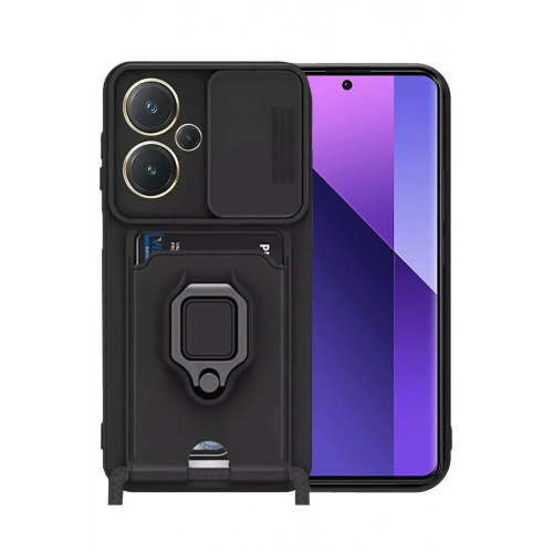 Mey İthalat®   Redmi Note 13 Pro Plus Kılıf Zuma Kartvizitli Yüzüklü Silikon - Siyah