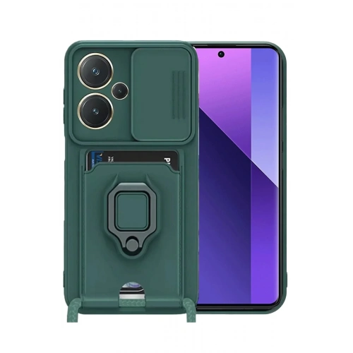 Mey İthalat®   Redmi Note 13 Pro Plus Kılıf Zuma Kartvizitli Yüzüklü Silikon - Yeşil