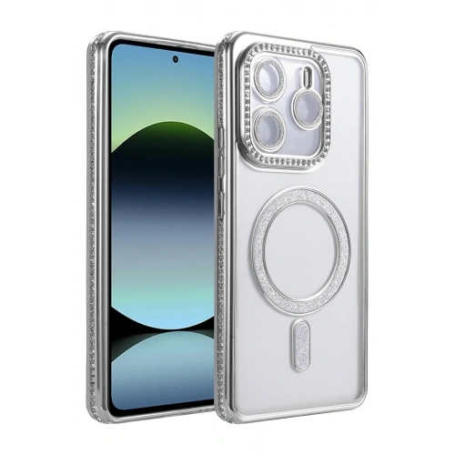Mey İthalat®   Redmi Note 14 4G Joke Simli Magneticsafe Kılıf - Gümüş