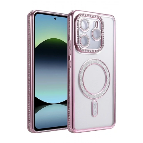 Mey İthalat®   Redmi Note 14 4G Joke Simli Magneticsafe Kılıf - Pembe