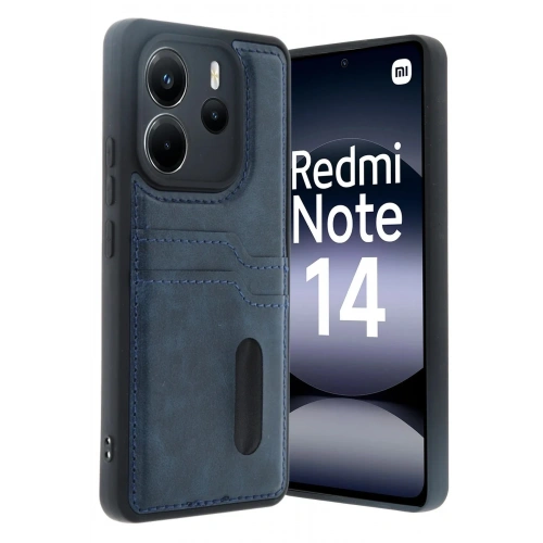 Mey İthalat®   Redmi Note 14 4G Kılıf Sara Kartvizitli Deri Kılıf - Lacivert