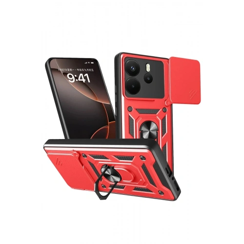 Mey İthalat®   Redmi Note 14 4G Pars Lens Yüzüklü Silikon - Kırmızı