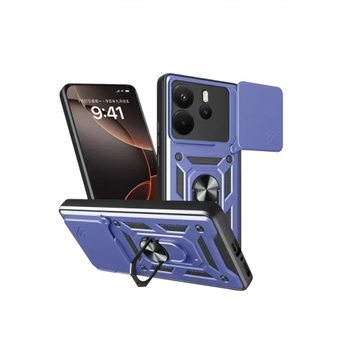 Mey İthalat®   Redmi Note 14 4G Pars Lens Yüzüklü Silikon - Lacivert