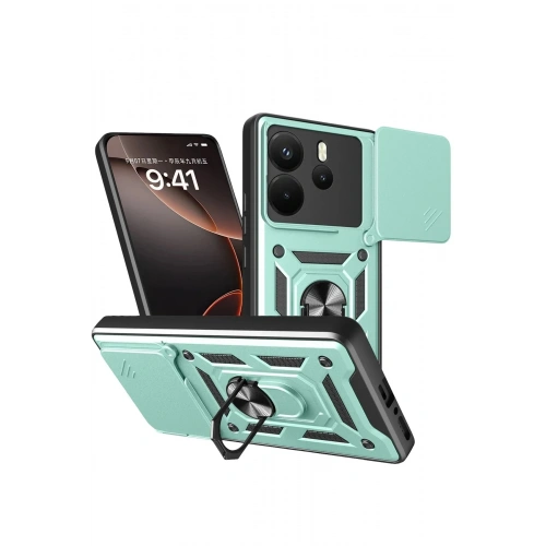 Mey İthalat®   Redmi Note 14 4G Pars Lens Yüzüklü Silikon - Yeşil