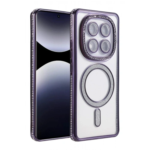 Mey İthalat®   Redmi Note 14 Pro 5G Joke Simli Magneticsafe Kılıf - Derin Mor