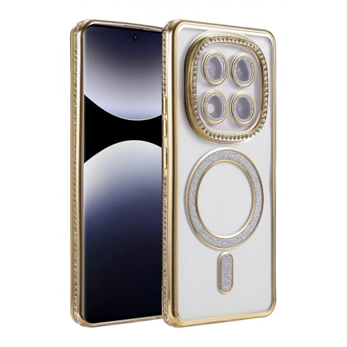 Mey İthalat®   Redmi Note 14 Pro 5G Joke Simli Magneticsafe Kılıf - Gold