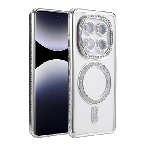 Mey İthalat®   Redmi Note 14 Pro 5G Joke Simli Magneticsafe Kılıf - Gümüş