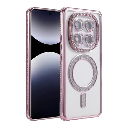 Mey İthalat®   Redmi Note 14 Pro 5G Joke Simli Magneticsafe Kılıf - Pembe