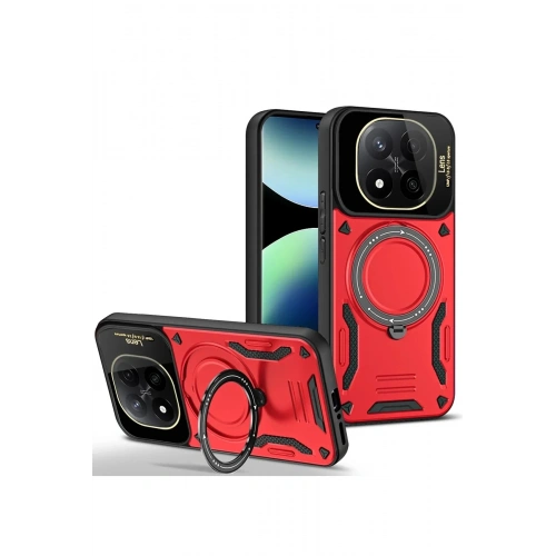 Mey İthalat®   Redmi Note 14 Pro 5G Kılıf Joy Lens Standlı Kapak - Kırmızı
