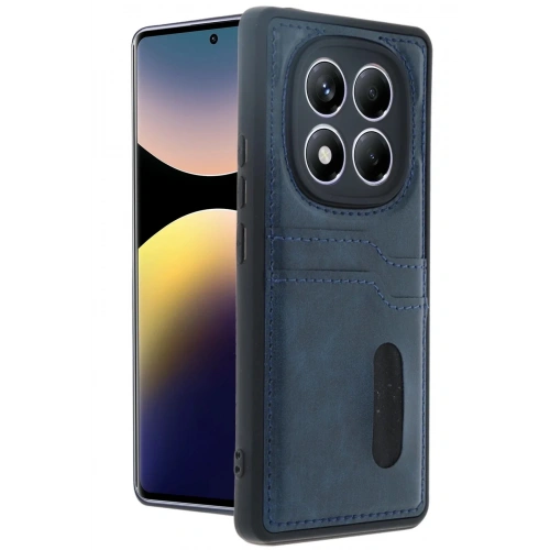 Mey İthalat®   Redmi Note 14 Pro 5G Kılıf Sara Kartvizitli Deri Kılıf - Lacivert