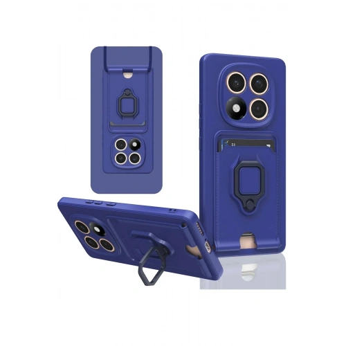 Mey İthalat®   Redmi Note 14 Pro 5G Kılıf Zuma Kartvizitli Yüzüklü Silikon - Lacivert